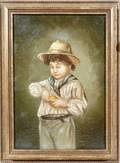 052192 AMERICAN OIL ON CANVAS YOUNG BOY  APPLE