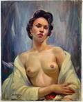 091300 ROBERT RUKAVINA OIL ON CANVAS FEMALE NUDE
