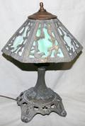 090231 AMERICAN SLAG GLASS  SPELTER LAMP C1910