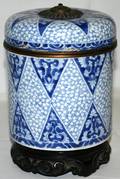 080197 ASIAN BLUE  WHITE CERAMIC CYLINDER CONTAINER