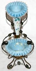 072197 VICTORIAN BLUE GLASS EPERGNE C1860 H11