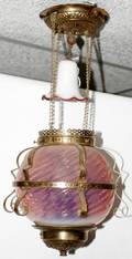 071287 VICTORIAN CRANBERRY OPALESCENT GLASS OIL LAMP