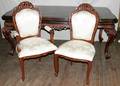 070165 CARVED WOOD DINING TABLE  EIGHT CHAIRS H32