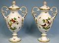 063079 HEREND ROTHSCHILD BIRD PORCELAIN URNS PAIR