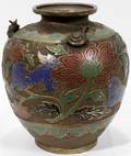 051304 JAPANESE BRASS  CLOISONN VASE C1920 H10