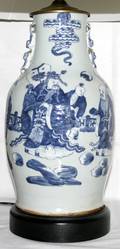 051296 CHINESE BLUE  WHITE POTTERY URN AS A LAMP