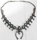 050246 TURQUOISE  SILVER SQUASH BLOSSOM NECKLACE