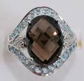 080257 14K GOLD DIAMOND TOPAZ  SMOKY QUARTZ RING