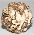 080242 JAPANESE IVORY SPHERICAL NETSUKE WANIMALS