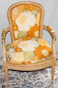 080227 FRENCH LOUIS XV CARVED FRUIT WOOD ARM CHAIR