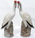 062232 CHINESE GLAZED POTTERY CRANES PAIR H17