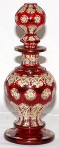061317 FLASHED RUBY  ENAMELED GLASS COLOGNE BOTTLE