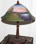 060286 REVERSEPAINTED GLASS  BRONZE TABLE LAMP