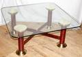 090313 COLUMN DESIGN BRASS IRON  GLASS COFFEE TABLE