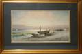 082257 J ALIO BECK WATERCOLOR COASTLINE W BOATS