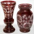 071387 BOHEMIAN STYLE ETCHED RUBY CRYSTAL VASES