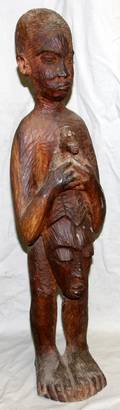 070226 AFRICAN CARVED WOOD FIGURE OF MAN WCHILD