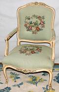 063580 LOUIS XV STYLE NEEDLEPOINT ARM CHAIR H36