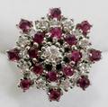 050335 14K WHITE GOLD RUBY  DIAMOND CLUSTER RING