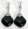 050324 14K WHITE GOLD ONYX  DIAMOND EARRINGS