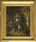 Oil on canvas interior scene bearing the signature of E Nicol