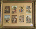 Eight framed postcards