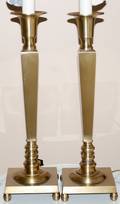 091391 BRASS CANDLESTICK STYLE LAMPS PAIR H34