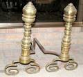 072290 BRASS ANDIRONS 19TH C PAIR H23 W11