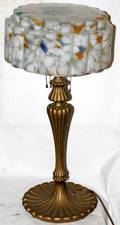 071422 LOBED GLASS  SPELTER TABLE LAMP 20TH C