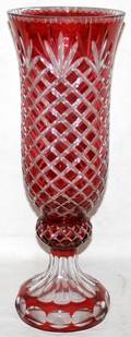 071390 CRANBERRYCUTTOCLEAR CRYSTAL VASE C1980