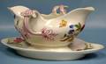 063618 FAIENCE PORCELAIN GRAVY BOAT ON TRAY H4 W9