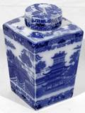 052353 ENGLISH BLUE WILLOW PORCELAIN TEA CANISTER