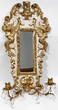 050345 ITALIAN WOOD MIRROR W2 SCONCES H24 W14 D6