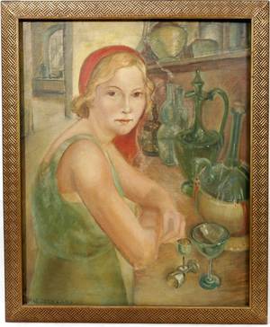 042297 KAY DORN CASS OILCANVAS 31x24 SEATED GIRL