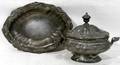 062362 GERMAN PEWTER COVERED TUREEN  UNDER PLATE