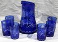 052380 CZECH COBALT GLASS WATER PITCHER  TUMBLERS