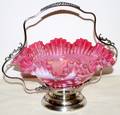 091487 PINK SPANISH LACE  SILVER PLATE BASKET