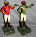 080392 SPELTER FIGURAL BOOKENDS C1940 LAWN JOCKEY