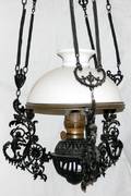 061487 CAST IRON HANGING LAMP C1860 H46 W16
