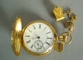 English 18K gold 12s pocket watch with mixed metal and enamel face