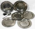 051470 ANTIQUE PEWTER PLATES SPOON  BOX STICK