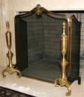 042399 BRASS TRIFOLD FIREPLACE SCREEN ANDIRONS