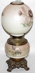 091510 GONEWWIND MILK GLASS  METAL PARLOR LAMP