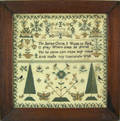 English silk on linen sampler dated 1862 wrought by Emma Simmonds