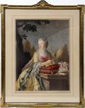 062428 SIGNED FRENCH PRINT OF A 18TH C STYLE LADY