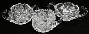 052470 CUT GLASS CREAMER  SUGAR C1900 THREE H3