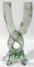 042442 GREEN GLASS DOUBLE VASE C1900 H8 W4