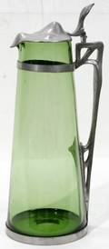 042441 GERMAN ART NOUVEAU GLASS  PEWTER EWER C1900