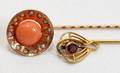 071571 EDWARDIAN CORAL  AMETHYST STICK PINS C1900