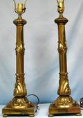 063801 BRASS TABLE LAMPS PAIR H38